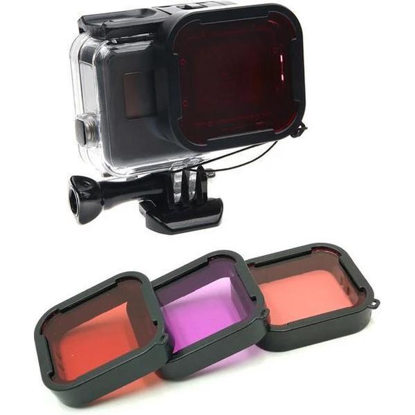 LOUZIR 3pack waterdichte behuizing case- filter lens cover- geschikt voor Gopro Hero 5-6 en 7 multicolor