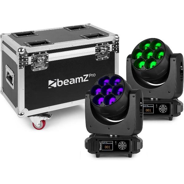 Moving head lichtset - BeamZ MHL740 moving head 7x 40W LED - 2 stuks in flightcase