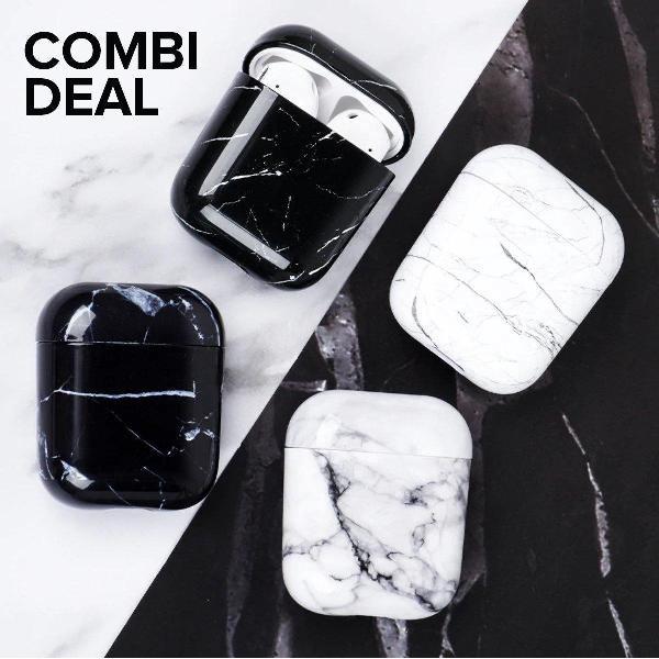 COMBI DEAL - Wit Marmer & Zwart Marmer Hard Case Cover voor Apple AirPods 1 en 2 Hoesje DUOPACK