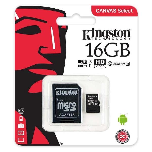 Kingston 16GB microSDHC 1 geheugenkaart klasse 10 + adapter
