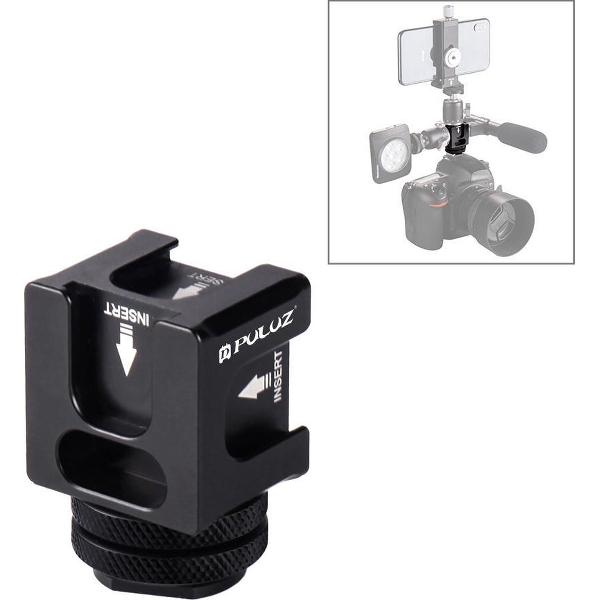 PULUZ 4-Head Hot Shoe Mount Adapter Microfoon Flitslicht Aluminium Houder Beugel