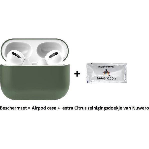 Nuwero – Airpods Pro Case/Hoesje – HOOGWAARDIGE KWALITEIT - Airpods Pro Siliconen - Airpods Pro Cover - Airpods Pro Bescherming - Airpods Case - Geschikt voor Airpods Pro - GROEN + Nuwero cleaning Doekje