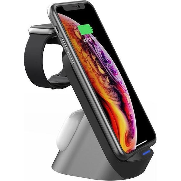 3-in-1 Draadloze Oplader Apple - Wireless Charger for iPhone, iWatch en AirpodsPro - 3 in 1 Oplaadstation - Dockingstations - Zwart - Qi Lader - Model 2021 - Inclusief Snellader