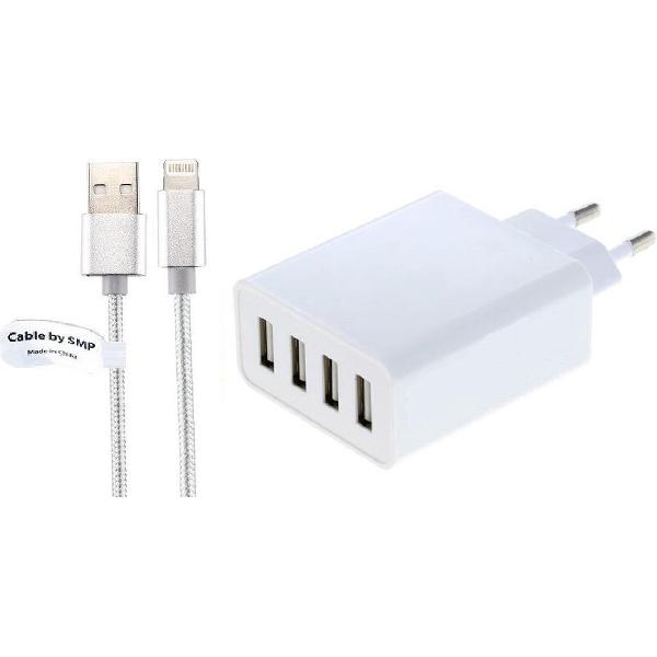 4,8A oplader en laadkabel. 3 m Oplaadsnoer met adapter stekker Past ook op Apple. o.a. iPad 4, iPad 5, iPad Air, Air 2, Air 3, iPod Touch 5, Nano 7