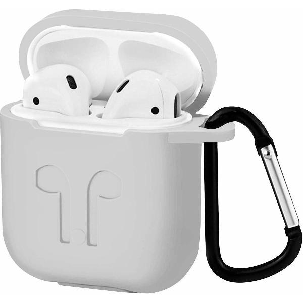 Apple Airpods Hoesje - Siliconen Airpods Hoes met Karabijnhaak - Case voor Airpods 1/2 - Wit