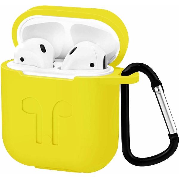 Apple Airpods Hoesje - Siliconen Airpods Hoes met Karabijnhaak - Case voor Airpods 1/2 - Geel