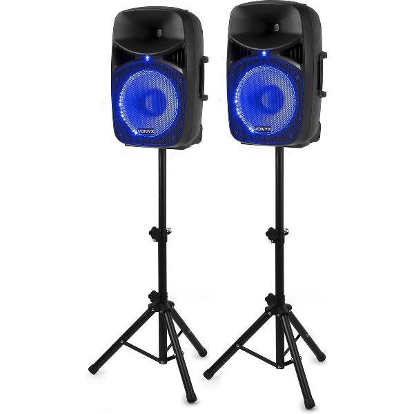 Vonyx VPS122A geluidsinstallatie actief / passief 800W Bluetooth met blauwe LED's, standaa