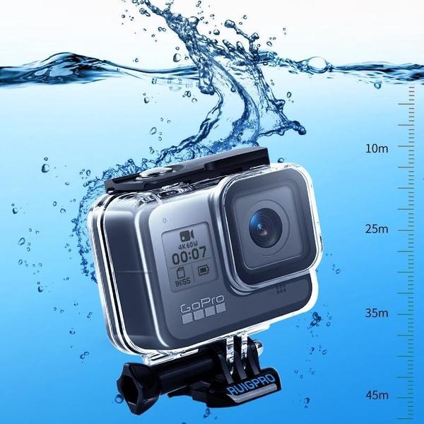 RUIGPRO voor GoPro HERO8 Zwart 45m waterdichte behuizing Beschermhoes met gesp Basismontage en schroef (transparant)