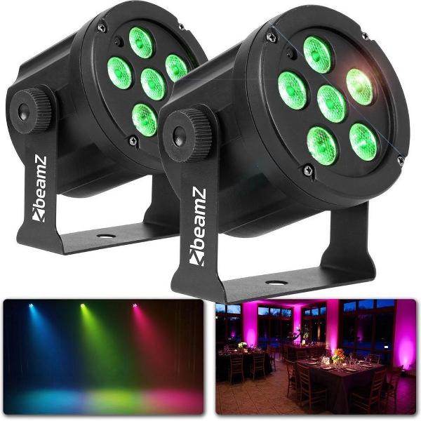 Feestverlichting - BeamZ lichtset met 2x BeamZ SLIMPAR30 LED discolamp - Krachtige en kleurrijke 6x 3W discolampen voor een sfeervol feest!