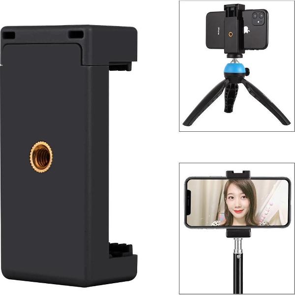PULUZ Selfie Sticks Statiefbevestiging Telefoonklem met 1/4 inch schroefgaten en koude schoenbasis (zwart)