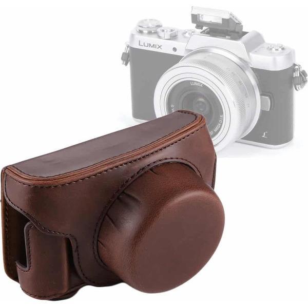 Full Body Camera PU lederen cameratas Tas met riem voor Panasonic Lumix GF7 / GF8 / GF9 (12-32mm / 14-42mm lens) (koffie)