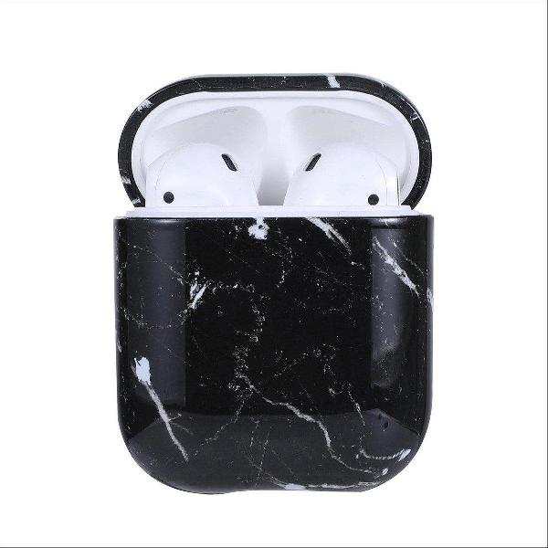 Bescherm Hoesje Hard Case Cover Zwart Marmer voor Apple AirPods 1 en 2
