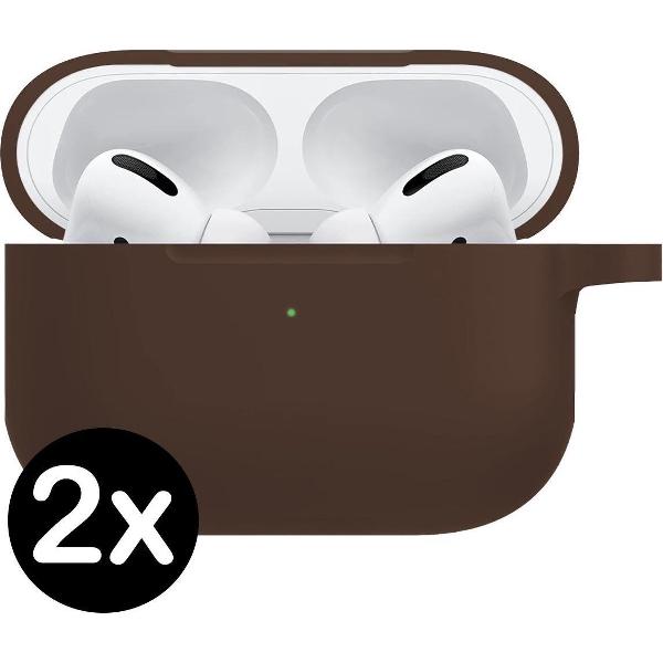 Hoes Voor Apple AirPods Pro Case Siliconen Hoesje - Bruin - 2 PACK