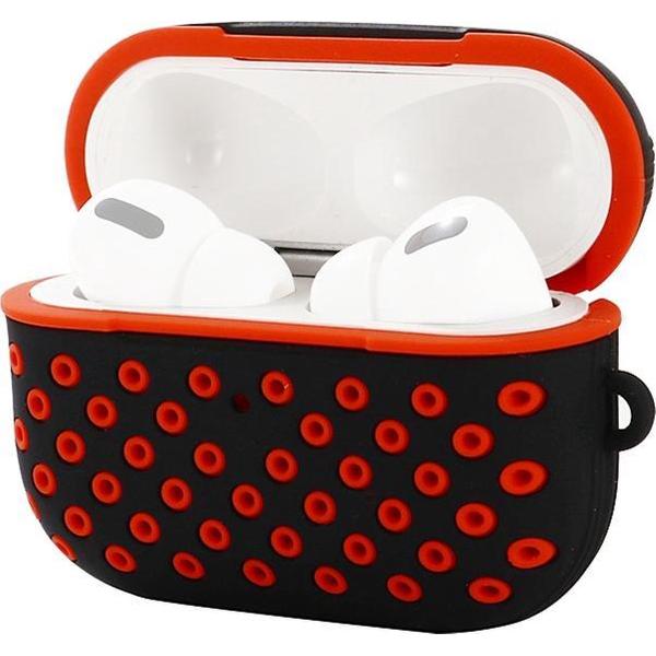 AirPods hoesje van By Qubix - AirPods Pro siliconen hoesje Holow series - Met bevestigingsclip - Zwart + rood