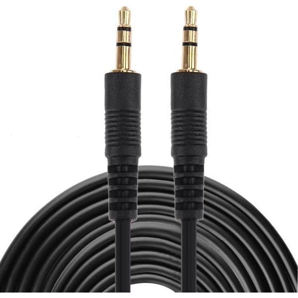 Aux kabel, 3,5 mm mannelijke mini-plug stereo audiokabel, lengte: 10 m (zwart + vergulde connector)