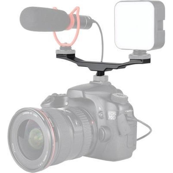 YELANGU YLG0702A Dual Cold Hot Shoe Mount Adapter Aluminium Extension Bracket (Zwart)