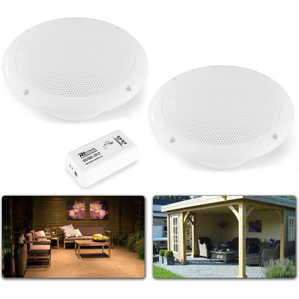 Bluetooth speakerset - Power Dynamics BT10SET - Stereo plafondspeakerset met zéér compacte Bluetooth versterker en 2 vochtbestendige inbouw plafondspeakers