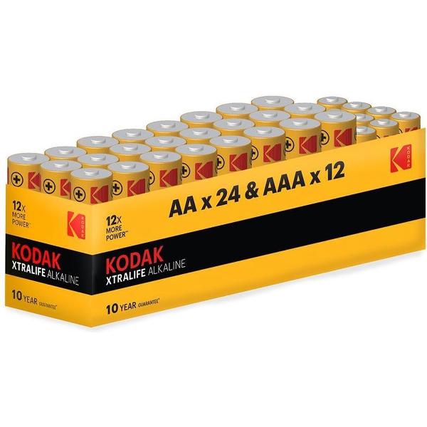 Kodak XTRALIFE Alkaline Batterijen 24x AA + 12x AAA