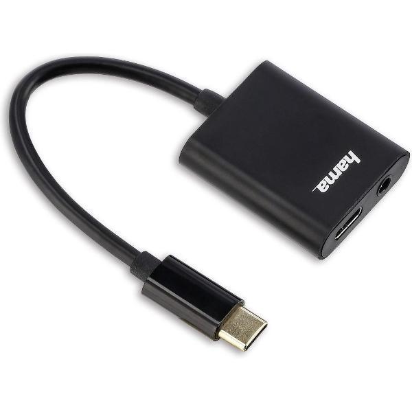 Hama 2in1-USB-C-audio- en oplaadadapter, adapter voor 3,5-mm-audio-jack, zwart
