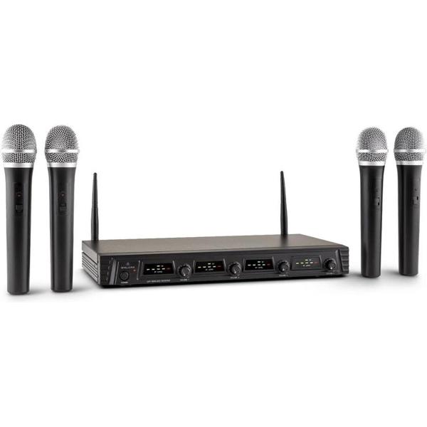 auna Pro Duett Quartett Fix 4-kanaals UHF-draadloze microfoon-set 50m reikwijdte