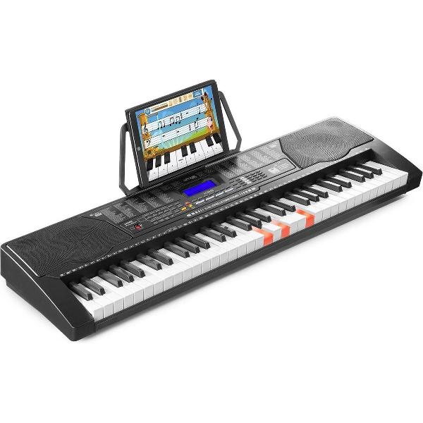 Keyboard piano - MAX KB9 keyboard voor beginners - Training d.m.v. 61 lichtgevende toetsen - 3 trainingsfuncties - mp3 speler