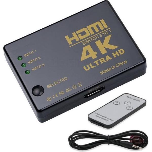 Coretek HDMI schakelaar 3 naar 1 / met afstandsbediening en IR extender - versie 1.4 (4K 30Hz)