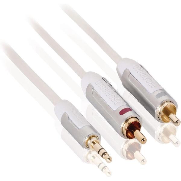 Profigold hoge kwaliteit slimline 3,5mm Jack - Tulp stereo 2RCA kabel wit - 1 meter