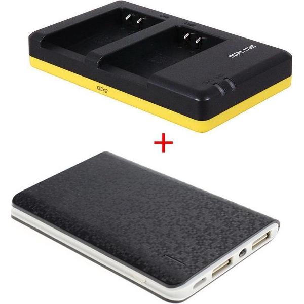 Huismerk Powerpakket Deluxe: EN-EL20 duo oplader + 8000mAh Powerbank voor 2 Nikon accu's EN-EL20