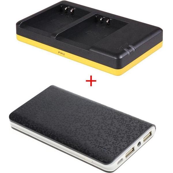 Huismerk Powerpakket Deluxe: BLN-1 duo oplader + 8000mAh Powerbank voor 2 Olympus accu's BLN-1