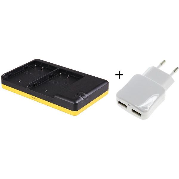 Huismerk Duo lader voor 2 camera accu's Panasonic DMW-BLF19 + handige 2 poorts USB 230V adapter