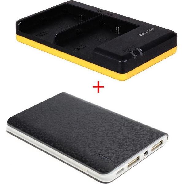 Huismerk Powerpakket Deluxe: LP-E6 duo oplader + 8000mAh Powerbank voor 2 Canon accu's LP-E6 / LP-E6N