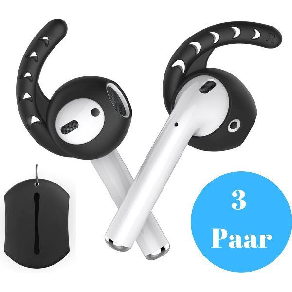 KELERINO. 3 Paar Earhooks / Oorhaken voor Airpods 1 & 2 inclusief Opbergcase - Zwart