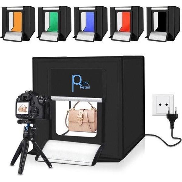 Quick retail - Fotostudio - Lightbox - 40x40x40cm - Incl. LED verlichting + 6 kleuren achtergronden