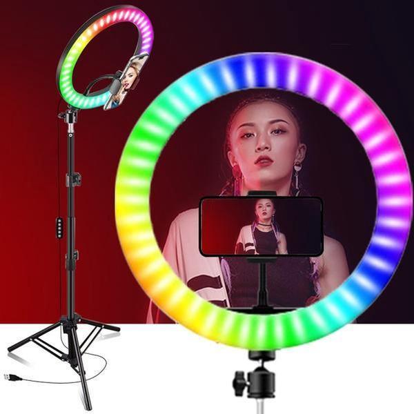 S&L ringlamp tiktok lamp met telefoonhouder met statief (verstelbaar) incl telefoonhouder 26 cm/10 inch -210 cm hoog - USB - TikTok - flitser - Ring lamp - Ringlamp telefoon - Vlog - Make-up light - Studiolamp Instagram Facebook tik tok kleding