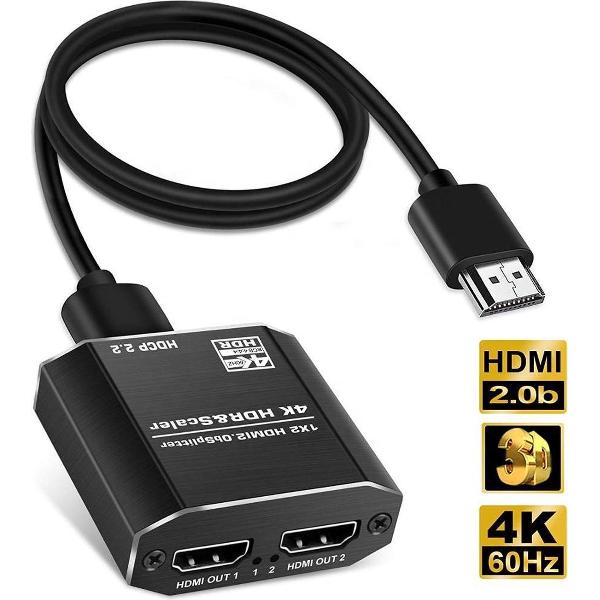 NÖRDIC SGM-151 HDMI splitter 1 naar 2, 4K 60Hz, HDCP2.2, 18Gbps, Zwart