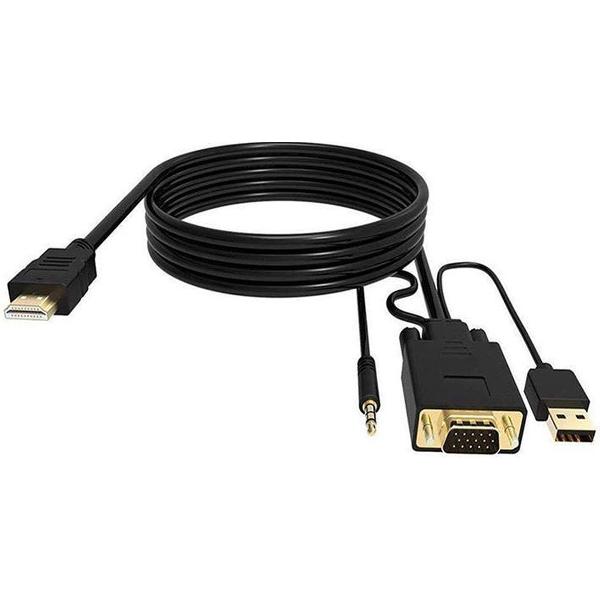 HDMI naar VGA Converter Kabel Met 3.5mm Audio Jack Met USB - 2 meter - Zwart