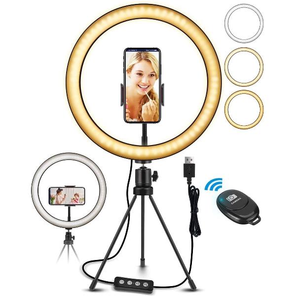 LED ringlicht statief ELEGIANT 10.2 inch selfie ringlamp make up dimbaar 3 lichtkleuren 11 helderheidsniveaus te maken statiefstaaf telefoonhouder voor YouTube Live Stream selfie portret Volg make up