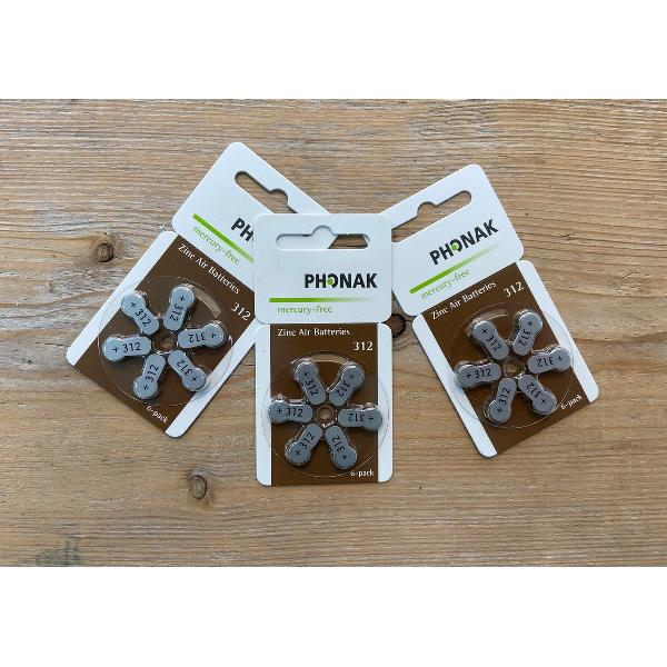 Phonak | Hoortoestel batterij | P312 | Bruine sticker | 10 pakjes | 60 batterijen