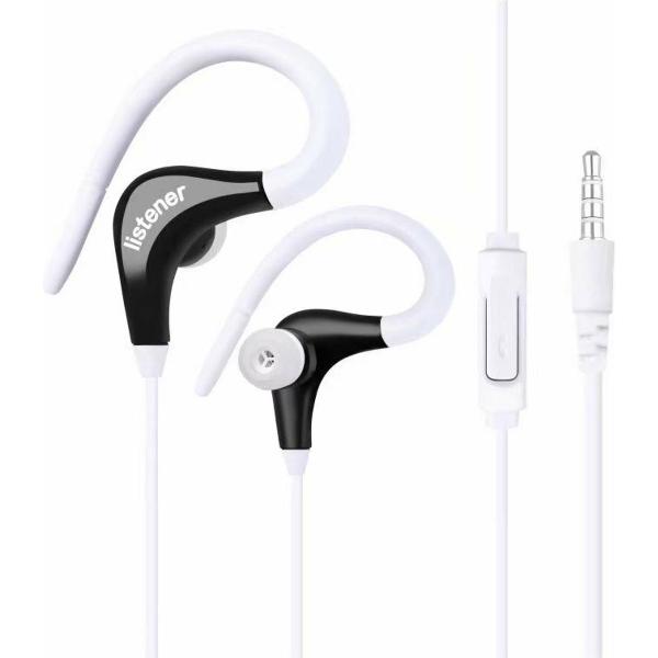 Sportoortjes - Oorhaakje - 3,5mm kabel - Oortjes met microfoon - Ruisonderdrukking - Koptelefoon - Wit