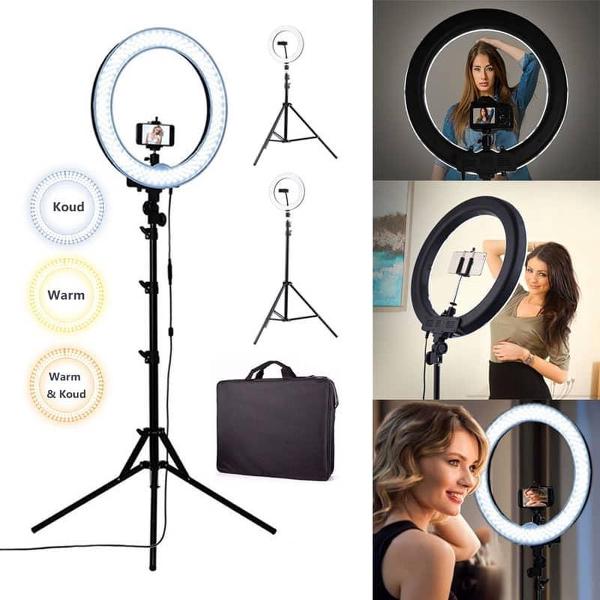 L.O.B. GOODS® Professionele LED Ringlamp - 18 Inch - Studiolamp - 46cm - 200cm - Verstelbaar statief - Bluetooth afstandsbediening - Tik Tok - Youtube