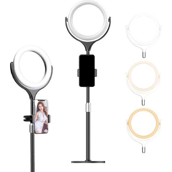 Creactive® 360° Draaibare LED Ringlamp - Met Statief voor Smartphone en Afstandsbediening - Via USB Verschillende Sterktes - Warm en Koud Licht - Ideaal voor Streamen, Lesgeven, Vloggen, Podcasts, Youtube, TikTok, Snapchat