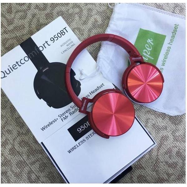 Koptelefoon Model 950BT - Hoofdtelefoon met Bluetooth - Audio Kabel 3.5mm - Headcase - Hoofdtelefoon met Micro SD Lezer - Rood