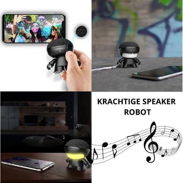 Xoopar - Mini Xboy - 3 W Mono - Bluetooth box - Zwart - 2 in 1 - Selfie & Portable speaker - Hippe krachtige speaker - Bluetoothbox robot – Speaker voor op reis – Portable speaker voor feestjes – Speaker voor chillen bij vrienden