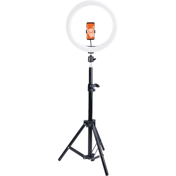 GadgetMonster GDM-1023 - Vlogging Stand - TikTok Statief - Vlogging statief met 26 cm USB selfie ring light - Universele smartphone houder - tripod 160 cm Zwart