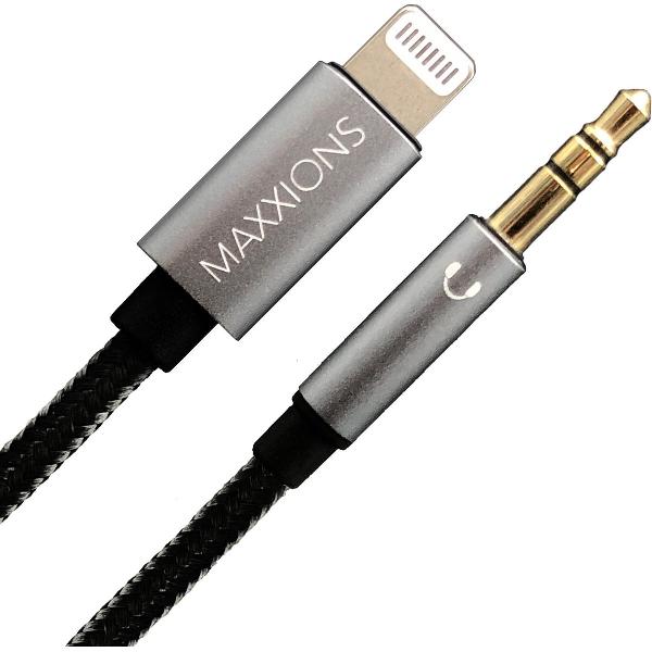 Maxxions Lightning naar Jack (3.5 mm) Kabel geschikt voor Apple iPhone - 1.2 m/120 cm - iPhone Lightning Aux Kabel Auto - MFi-Gecertificeerd - Space Grey