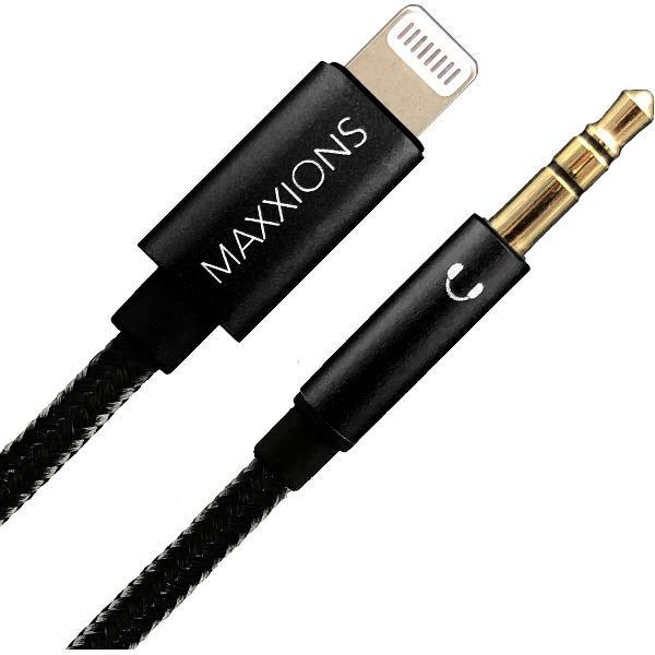 Maxxions Lightning naar Jack (3.5 mm) Kabel geschikt voor Apple iPhone - 1.2 m/120 cm - iPhone Lightning Aux Kabel Auto - MFi-Gecertificeerd - Zwart