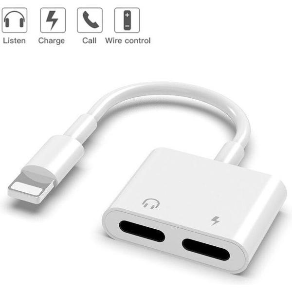 Lightning 2 in 1 Splitter voor iPhone - Audio Jack en Opladen - Wit