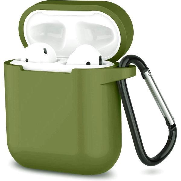 Apple Airpods 1 en 2 ultra dunne siliconen cover - Hoesje - extra dunne Apple Airpods siliconen cover met sleutelhanger - Donkergroen