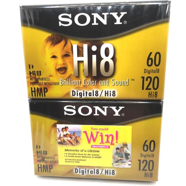 2 Pack Sony Hi8 HMP Brilliant Color and Sound Metal Particle Digital 8 / Hi8 / Video Camcorder Cassette Tapes
