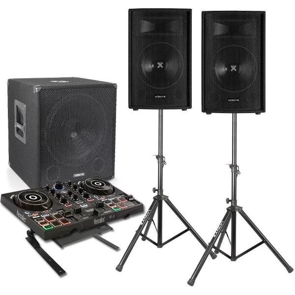 DJ set met Hercules DJ controller - Complete DJ set met 1100W geluidsinstallatie (subwoofer en tops) en Hercules Inpulse 200 controller - Zwart